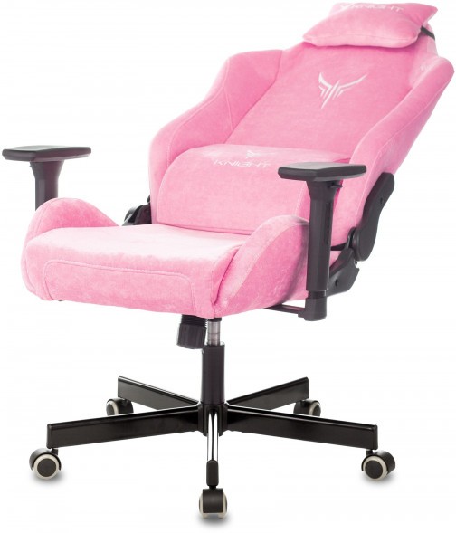 Кресло игровое Knight N1 Fabric розовый Velvet 36 с подголов. крестов. металл