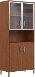 Шкаф высокий с малыми стеклянными дверьми в AL-рамке и глухими B 430.9 Орех Гарда 900х450х2054